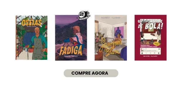 Card com publicações de quadrinhos e botão para o site.