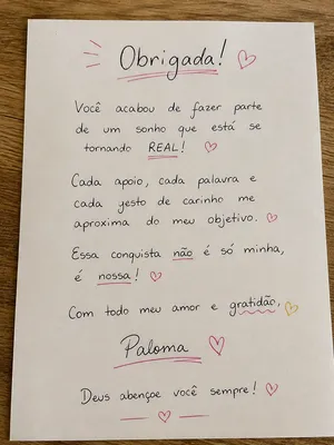 Uma carta agradecendo com vários mimos que você pode escolher