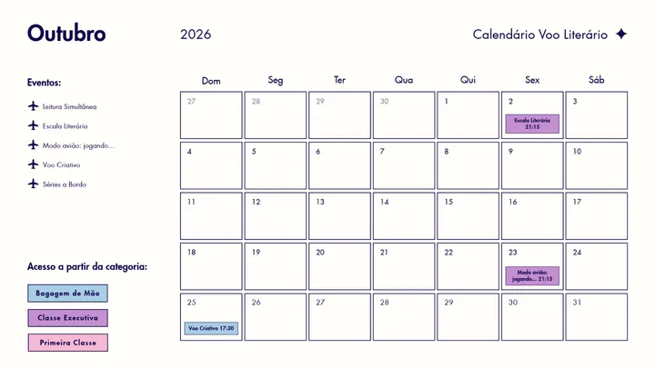 🗓️✈️ Agenda • Outubro no Voo Literário