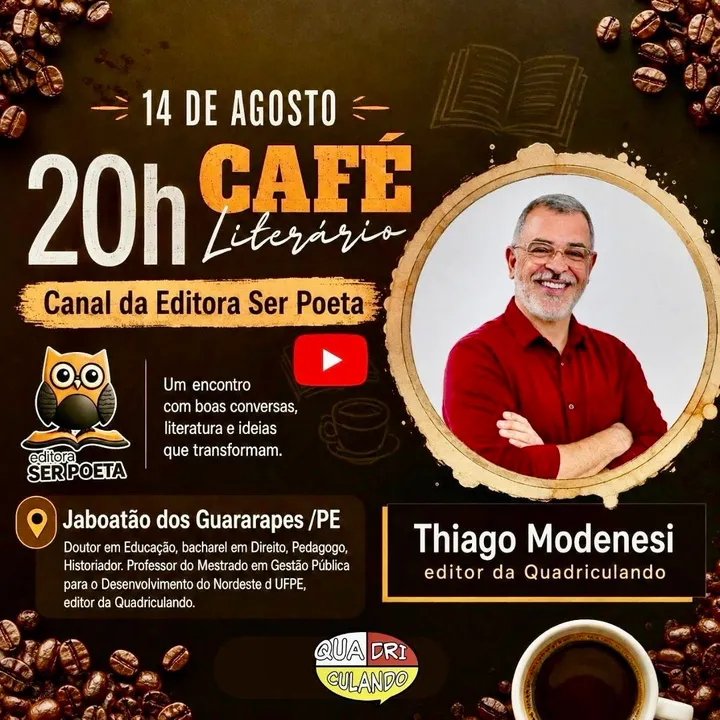 Amanhã (14/08) tem live com nosso editor Thiago Modenesi no Café Literário!