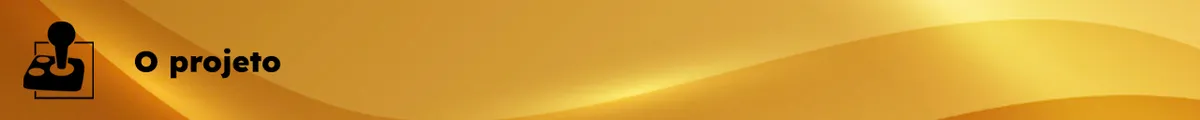 Divisor de sessão, fundo dourado com texto e símbolo da AbleGamers em preto alinhados à esquerda. O texto diz: "O projeto"