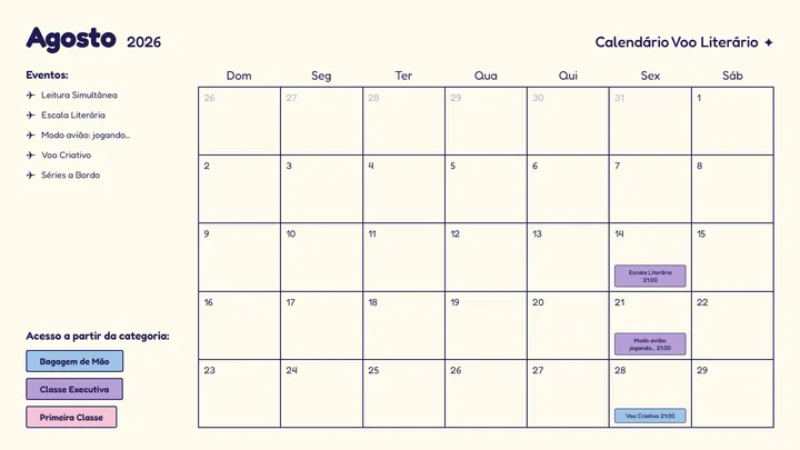 🗓️✈️ Agenda • Agosto no Voo Literário